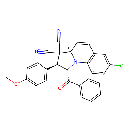 (1S,2S,3aR)-1-benzoyl-7-chloro-2-(4-methoxyphenyl)-2,3a-dihydro-1H-pyrrolo[1,2-a]quinoline-3,3-dicarbonitrile structure