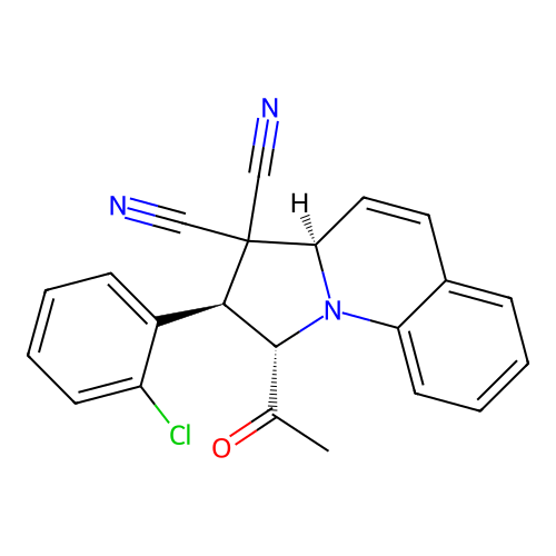 (1S,2R,3aR)-1-acetyl-2-(2-chlorophenyl)-1,2-dihydropyrrolo[1,2-a]quinoline-3,3(3aH)-dicarbonitrile structure