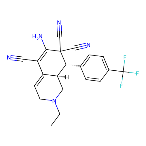 (8S,8aR)-6-amino-2-ethyl-8-(4-(trifluoromethyl)phenyl)-2,3,8,8a-tetrahydroisoquinoline-5,7,7(1H)-tricarbonitrile structure