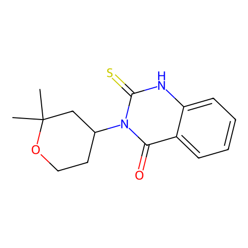 3-(2,2-dimethyltetrahydro-2H-pyran-4-yl)-2-mercapto-4(3H)-quinazolinone structure