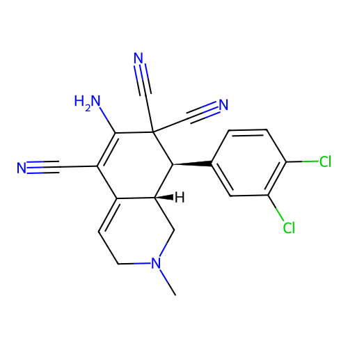 (8R,8aS)-6-amino-8-(3,4-dichlorophenyl)-2-methyl-1,3,8,8a-tetrahydroisoquinoline-5,7,7-tricarbonitrile structure