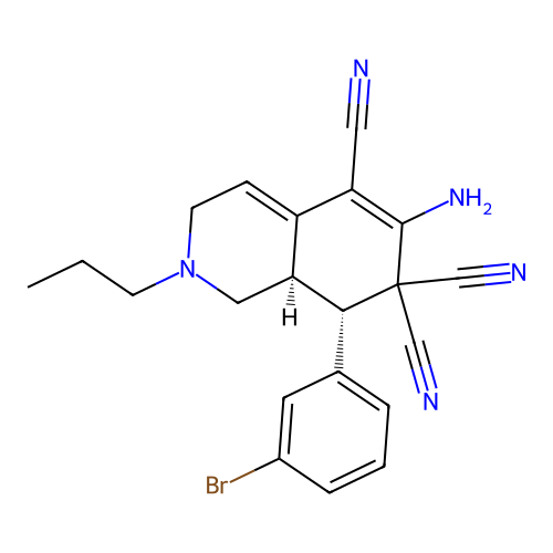 (8S,8aR)-6-amino-8-(3-bromophenyl)-2-propyl-2,3,8,8a-tetrahydroisoquinoline-5,7,7(1H)-tricarbonitrile structure