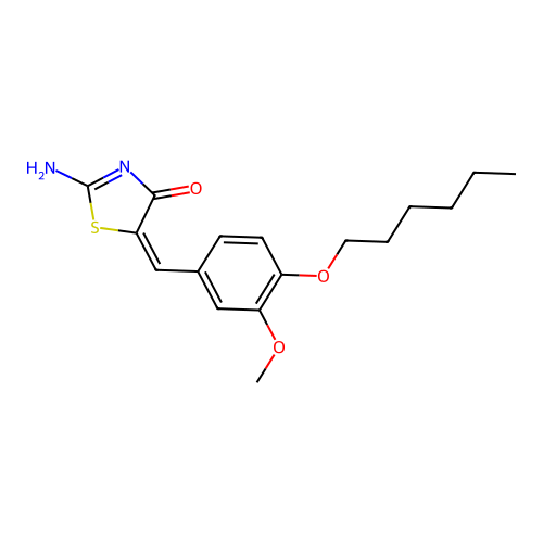 (E)-5-(4-(hexyloxy)-3-methoxybenzylidene)-2-iminothiazolidin-4-one structure