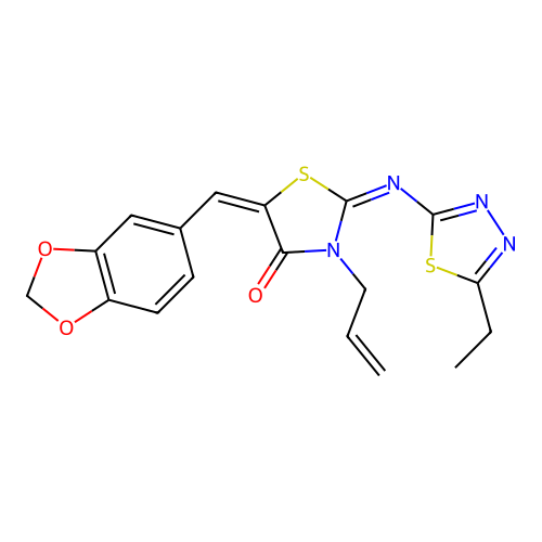 (2E,5E)-3-allyl-5-(benzo[d][1,3]dioxol-5-ylmethylene)-2-((5-ethyl-1,3,4-thiadiazol-2-yl)imino)thiazolidin-4-one structure