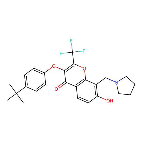 3-(4-tert-butylphenoxy)-7-hydroxy-8-(pyrrolidin-1-ylmethyl)-2-(trifluoromethyl)chromen-4-one structure