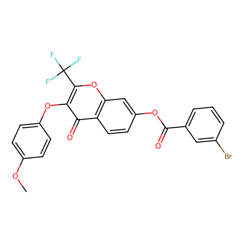 3-(4-methoxyphenoxy)-4-oxo-2-(trifluoromethyl)-4H-chromen-7-yl 3-bromobenzoate structure