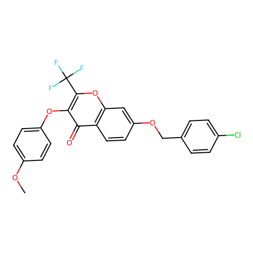 7-((4-chlorobenzyl)oxy)-3-(4-methoxyphenoxy)-2-(trifluoromethyl)-4H-chromen-4-one structure