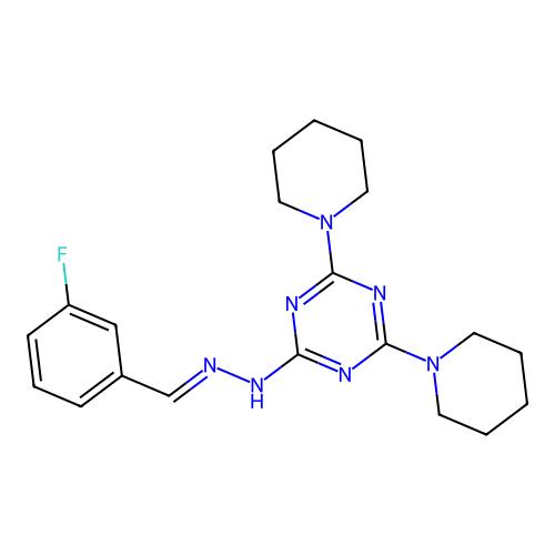 3-Fluorobenzaldehyde [4,6-di(1-piperidinyl)-1,3,5-triazin-2-yl]hydrazone structure
