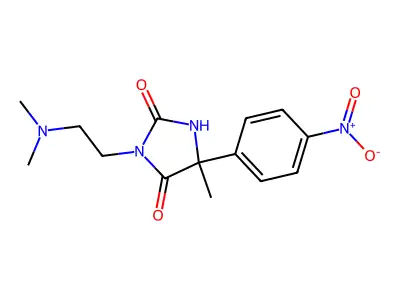 3-(2-Dimethylamino-ethyl)-5-methyl-5-(4-nitro-phenyl)-imidazolidine-2,4-dione structure