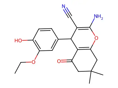 2-amino-4-(3-ethoxy-4-hydroxyphenyl)-7,7-dimethyl-5-oxo-5,6,7,8-tetrahydro-4H-chromene-3-carbonitrile structure