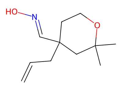 Tetrahydro-2,2-dimethyl-4-(2-propen-1-yl)-2H-pyran-4-carboxaldehyde oxime structure