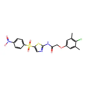 2-(4-chloro-3,5-dimethylphenoxy)-N-[5-(4-nitrophenyl)sulfonyl-1,3-thiazol-2-yl]acetamide structure