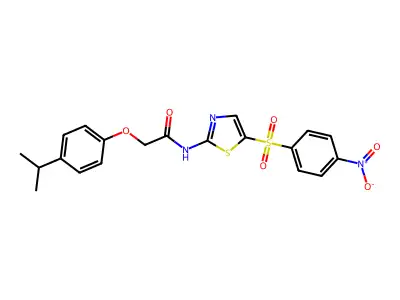 N-[5-(4-nitrophenyl)sulfonyl-1,3-thiazol-2-yl]-2-(4-propan-2-ylphenoxy)acetamide structure