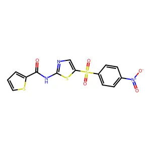 N-[5-(4-nitrophenyl)sulfonyl-1,3-thiazol-2-yl]thiophene-2-carboxamide structure
