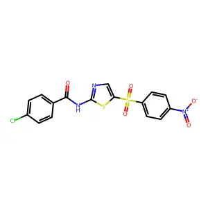 4-chloro-N-(5-((4-nitrophenyl)sulfonyl)thiazol-2-yl)benzamide structure