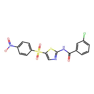 3-chloro-N-(5-((4-nitrophenyl)sulfonyl)thiazol-2-yl)benzamide structure