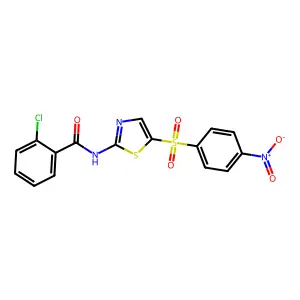 2-chloro-N-[5-(4-nitrophenyl)sulfonyl-1,3-thiazol-2-yl]benzamide structure