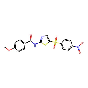 4-methoxy-N-(5-((4-nitrophenyl)sulfonyl)thiazol-2-yl)benzamide structure
