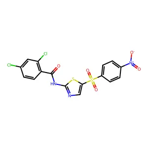 2,4-dichloro-N-(5-((4-nitrophenyl)sulfonyl)thiazol-2-yl)benzamide structure