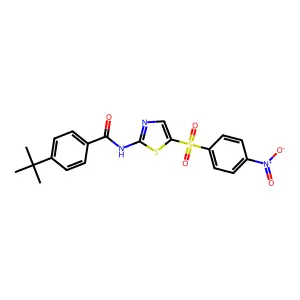 4-(tert-butyl)-N-(5-((4-nitrophenyl)sulfonyl)thiazol-2-yl)benzamide structure