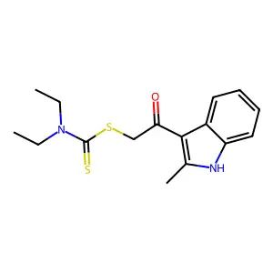 N,N-diethylcarbamodithioic acid [2-(2-methyl-1H-indol-3-yl)-2-oxoethyl] ester structure