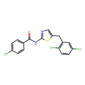 4-chloro-N-{5-[(2,5-dichlorophenyl)methyl]-1,3-thiazol-2-yl}benzamide structure
