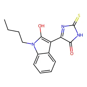 1-butyl-3-(5-oxo-2-thioxo-4-imidazolidinylidene)-1,3-dihydro-2H-indol-2-one structure