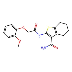 2-{[(2-methoxyphenoxy)acetyl]amino}-4,5,6,7-tetrahydro-1-benzothiophene-3-carboxamide structure