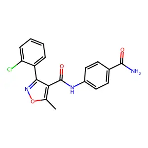 N-(4-carbamoylphenyl)-3-(2-chlorophenyl)-5-methyl-1,2-oxazole-4-carboxamide structure