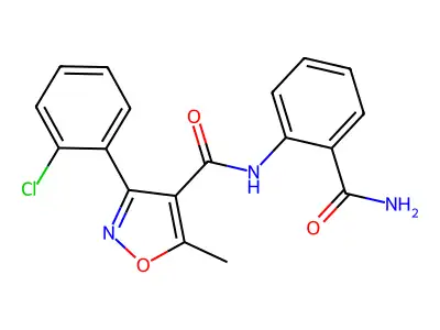 N-(2-carbamoylphenyl)-3-(2-chlorophenyl)-5-methyl-1,2-oxazole-4-carboxamide structure