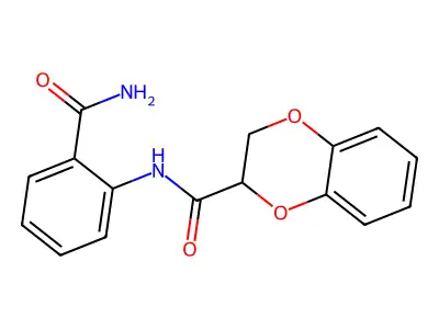 N-(2-carbamoylphenyl)-2,3-dihydro-1,4-benzodioxine-2-carboxamide structure