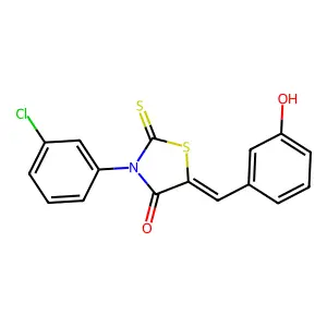 (5Z)-3-(3-chlorophenyl)-5-(3-hydroxybenzylidene)-2-thioxo-1,3-thiazolidin-4-one structure