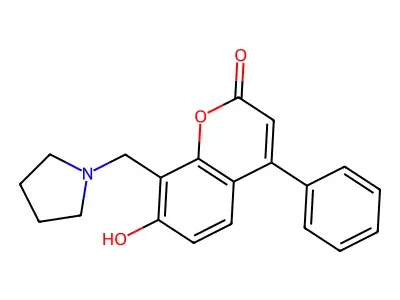 7-hydroxy-4-phenyl-8-(pyrrolidin-1-ylmethyl)-2H-chromen-2-one structure