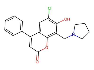 6-chloro-7-hydroxy-4-phenyl-8-(pyrrolidin-1-ylmethyl)-2H-chromen-2-one structure