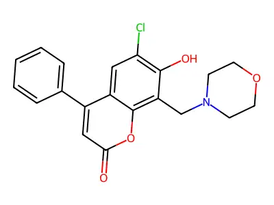 6-chloro-7-hydroxy-8-(morpholin-4-ylmethyl)-4-phenyl-2H-chromen-2-one structure