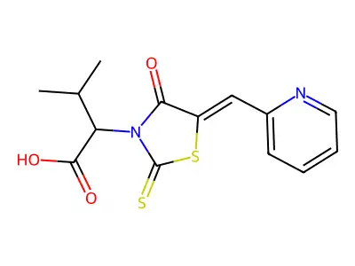 (Z)-3-methyl-2-(4-oxo-5-(pyridin-2-ylmethylene)-2-thioxothiazolidin-3-yl)butanoic acid structure