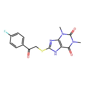 8-[2-(4-fluorophenyl)-2-oxoethyl]sulfanyl-1,3-dimethyl-7H-purine-2,6-dione structure