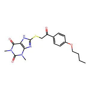 8-((2-(4-butoxyphenyl)-2-oxoethyl)thio)-1,3-dimethyl-1H-purine-2,6(3H,7H)-dione structure