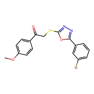 2-{[5-(3-Bromophenyl)-1,3,4-oxadiazol-2-yl]sulfanyl}-1-(4-methoxyphenyl)ethanone structure