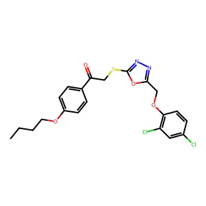 1-(4-butoxyphenyl)-2-({5-[(2,4-dichlorophenoxy)methyl]-1,3,4-oxadiazol-2-yl}sulfanyl)ethanone structure