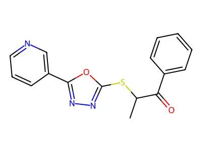 1-Phenyl-2-{[5-(pyridin-3-yl)-1,3,4-oxadiazol-2-yl]sulfanyl}propan-1-one structure