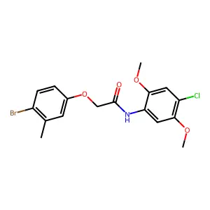 2-(4-bromo-3-methylphenoxy)-N-(4-chloro-2,5-dimethoxyphenyl)acetamide structure