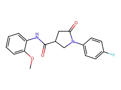 1-(4-fluorophenyl)-N-(2-methoxyphenyl)-5-oxopyrrolidine-3-carboxamide structure