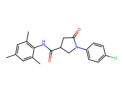 1-(4-chlorophenyl)-5-oxo-N-(2,4,6-trimethylphenyl)pyrrolidine-3-carboxamide structure