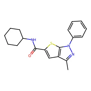 N-cyclohexyl-3-methyl-1-phenyl-1H-thieno[2,3-c]pyrazole-5-carboxamide structure