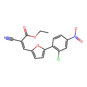 Ethyl 3-[5-(2-chloro-4-nitrophenyl)furan-2-yl]-2-cyanoprop-2-enoate structure