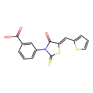 3-[(5Z)-4-oxo-5-(thiophen-2-ylmethylidene)-2-thioxo-1,3-thiazolidin-3-yl]benzoic acid structure