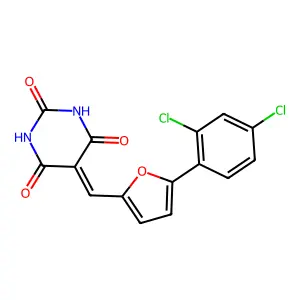 5-{[5-(2,4-dichlorophenyl)furan-2-yl]methylidene}pyrimidine-2,4,6(1H,3H,5H)-trione structure