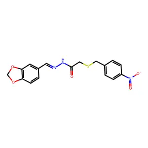 2-[[(4-Nitrophenyl)methyl]thio]acetic acid 2-(1,3-benzodioxol-5-ylmethylene)hydrazide structure