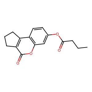 Butyric acid 4-oxo-1,2,3,4-tetrahydro-cyclopenta[c]chromen-7-yl ester structure